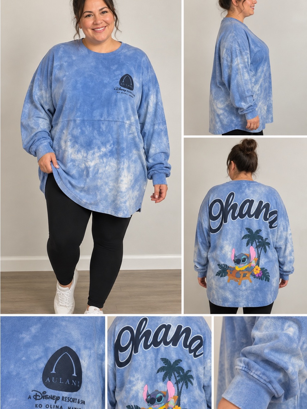 Disney Aulani Stitch Ohana Spirit Jersey XXL Blue Tie Dye Hawaii